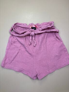Girls Pink Paperbag Waist Cotton Gauze Shorts Paper Doll Size S 7/8 Elastic EUC
